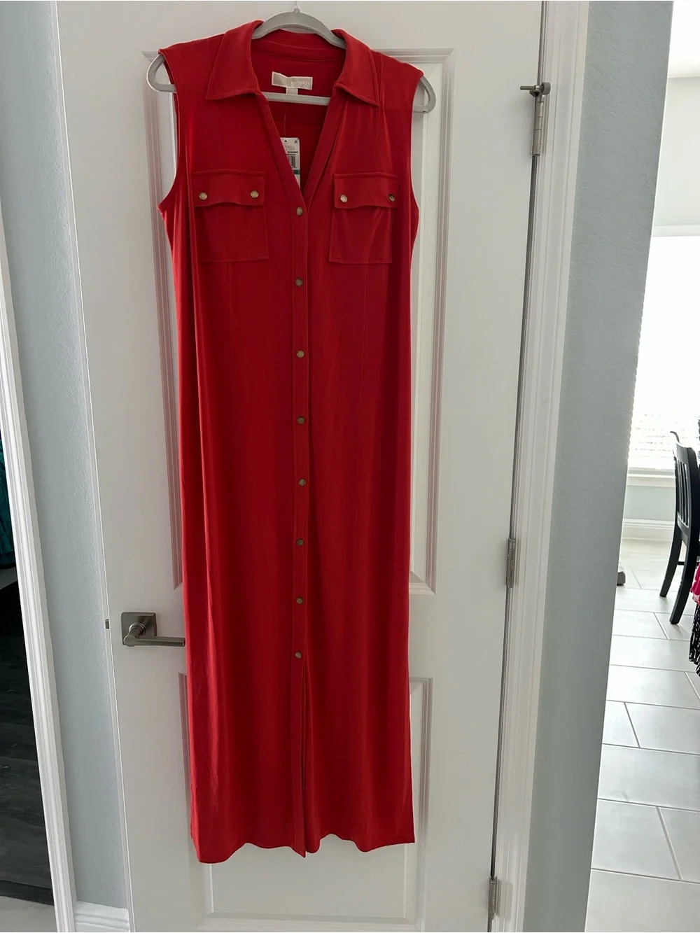 Sleeveless Button-Front Red Maxi Shirt Dress